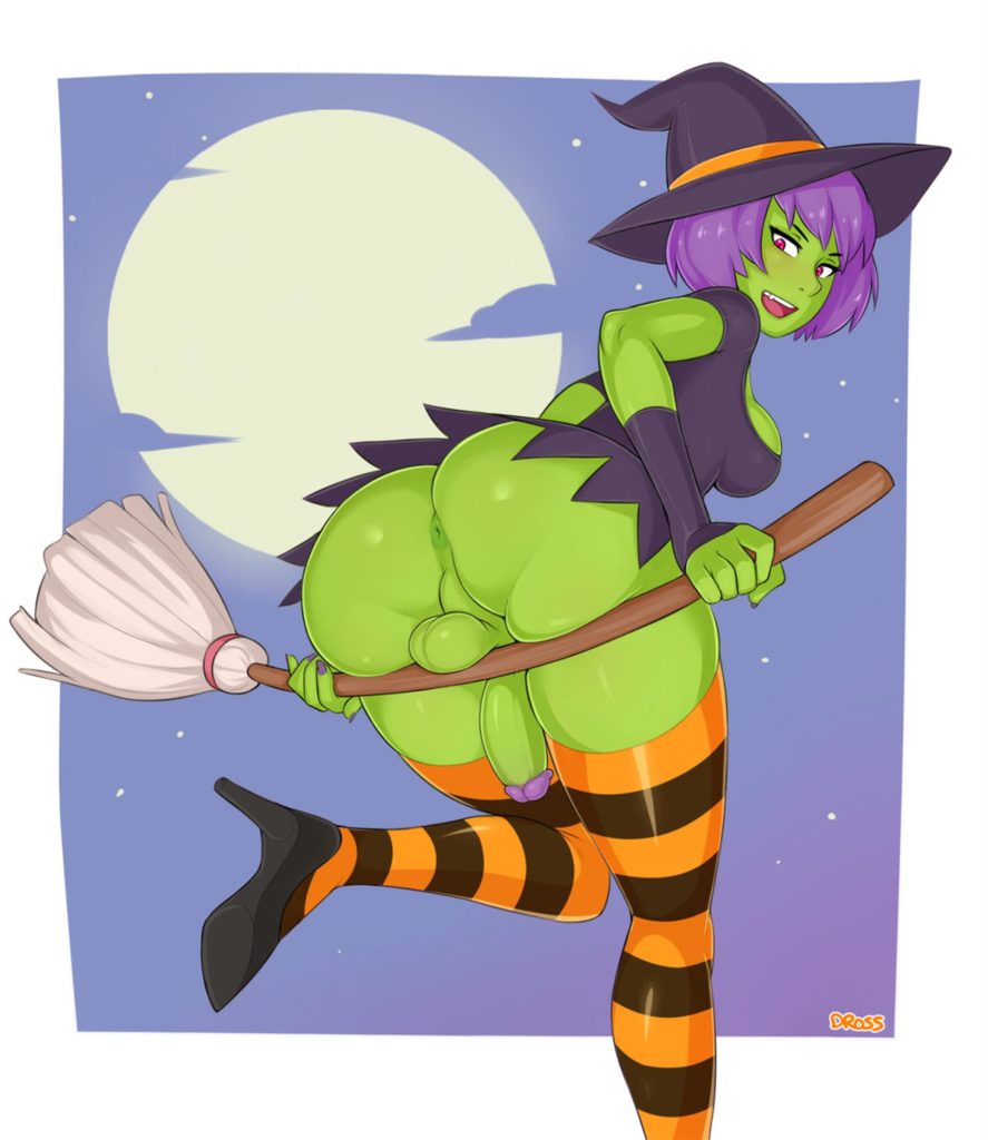 Green futanari witch upskirt