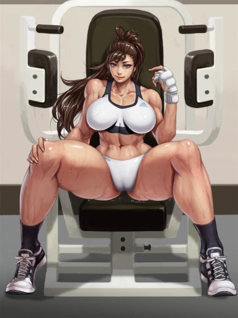 Chun Li Working out in a sports bra muscles fit abs thighs