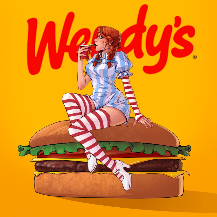 Wendys Mascot lewding on a burger