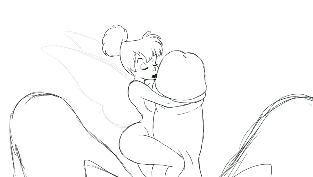 Tinkerbell the fairy hugging a huge dick and licking it.