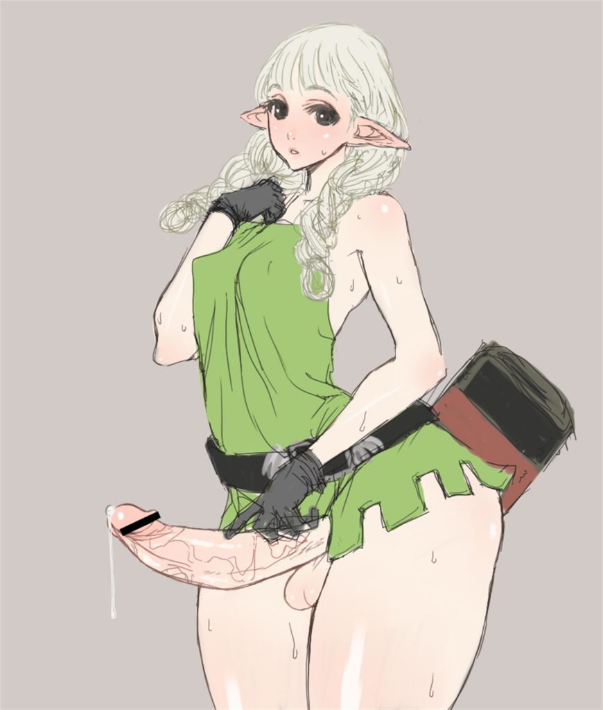 The Elf looking thick with a big dick under her skirt