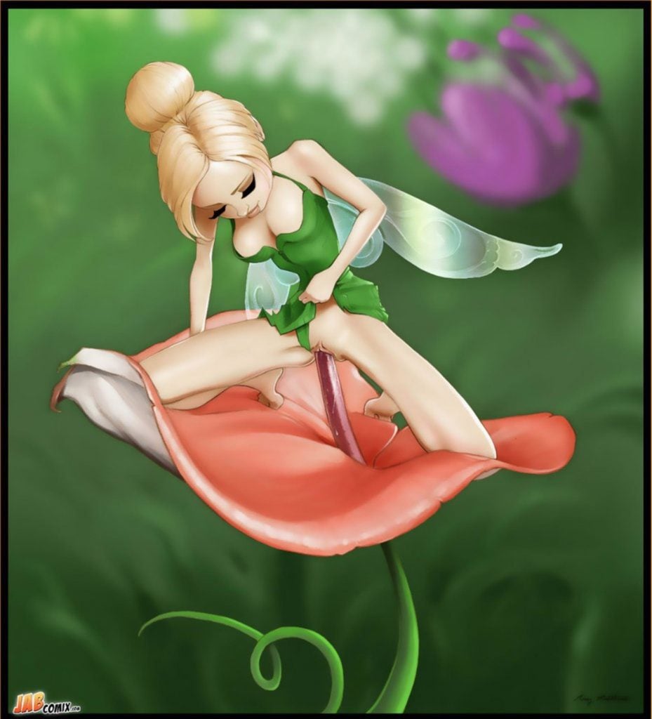 Tinkerbell the fairy masturbating with a flower