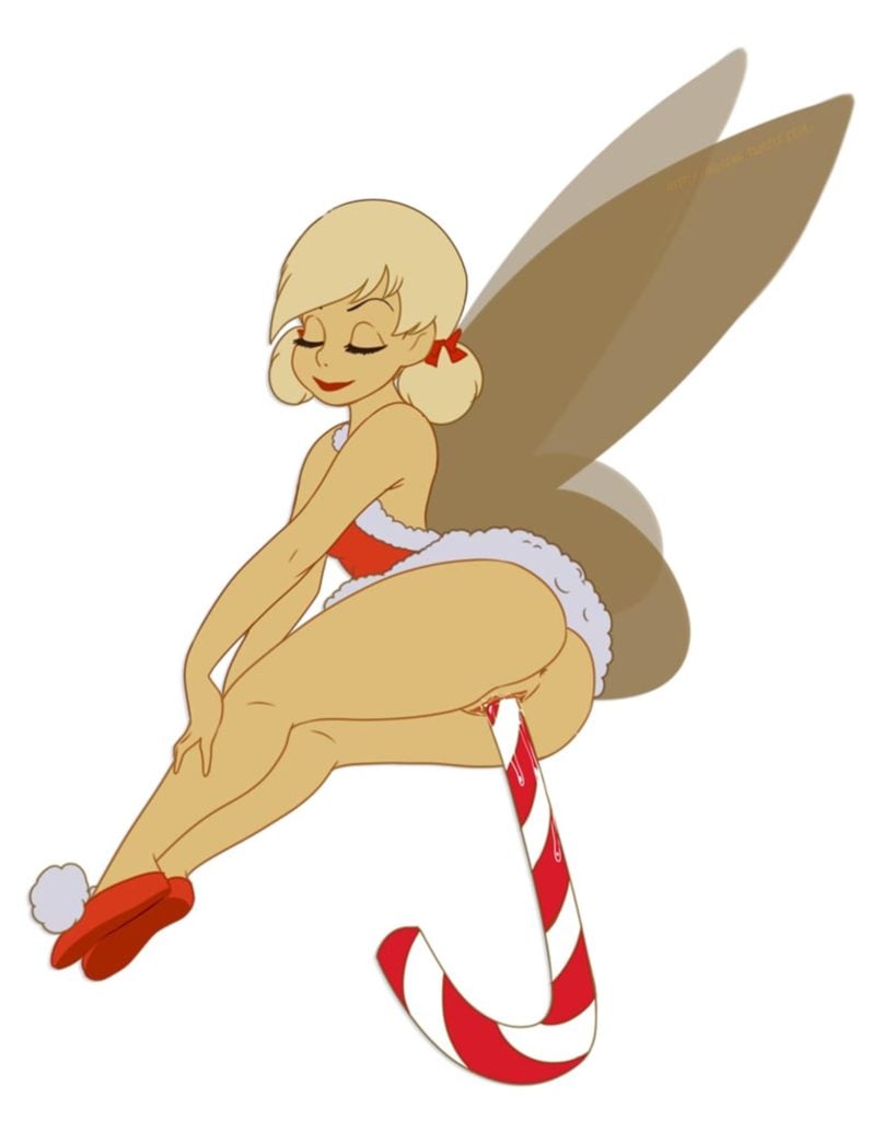 Tinkerbell on christmas with a candycane in her pussy