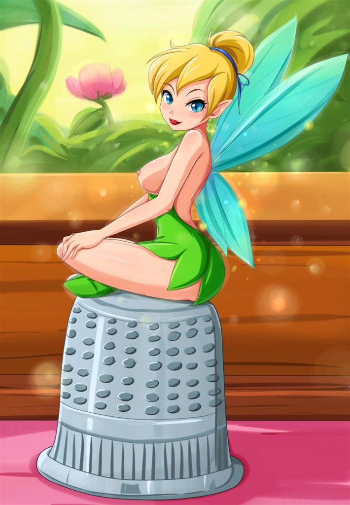 Tinkerbell the fairy sitting on a thimble with her tits out