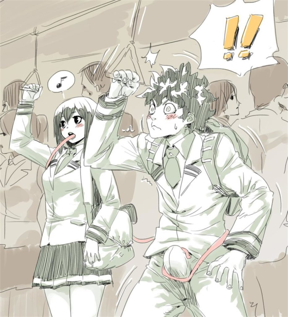 Froppy molesting Deku on the train with her tongue