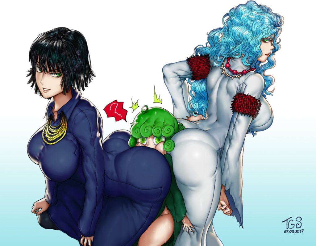Fubuki and Spykos are pressing their butts on Tatsumakis face