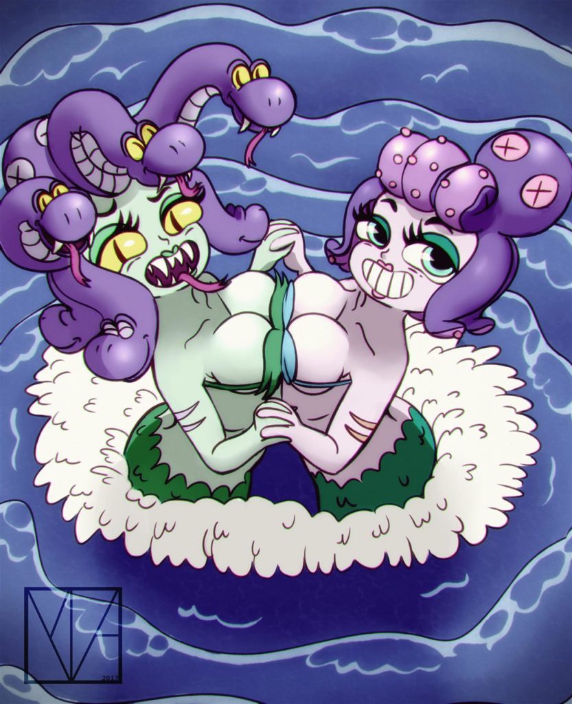 Cala Maria pressing her tits together with her Medusa form