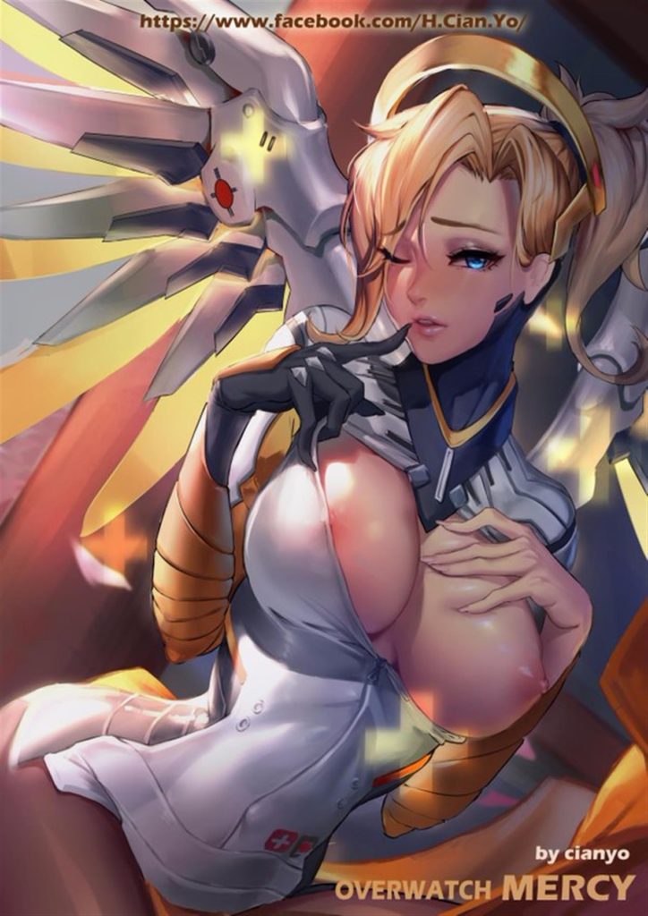 Mercy horny and touching her chest