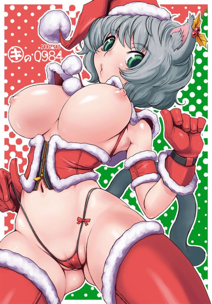 Christmas catgirl in small bikini