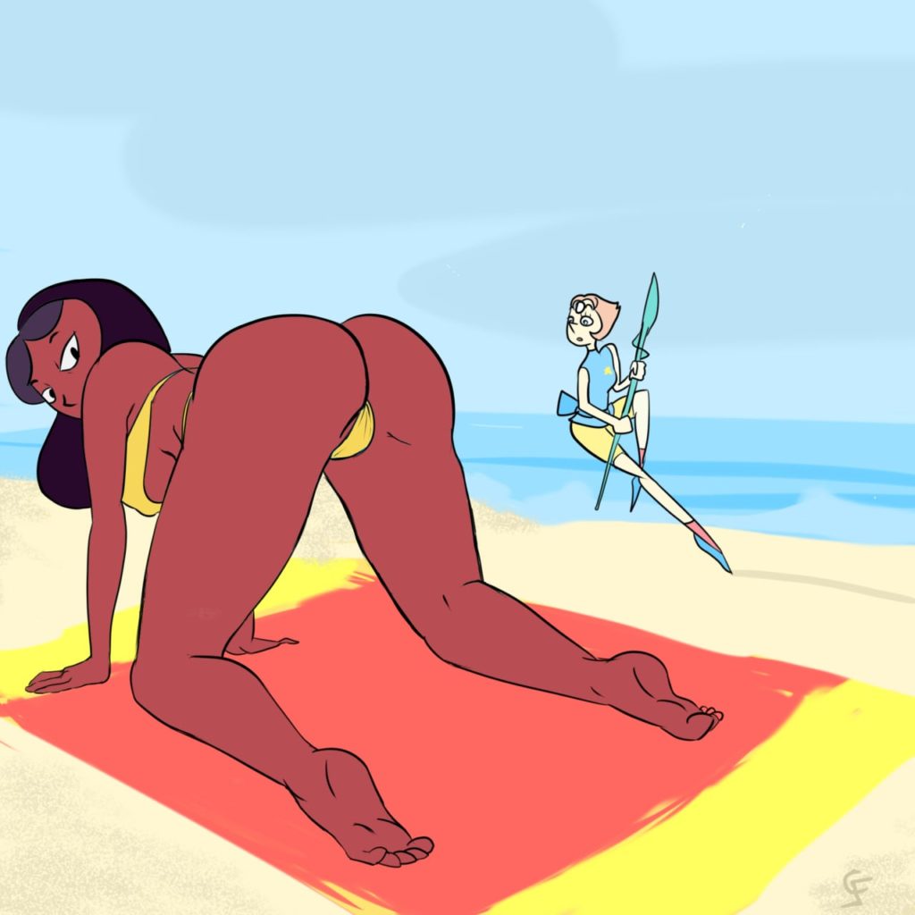 Pearl is chrcking out Connies moms ass at the beach