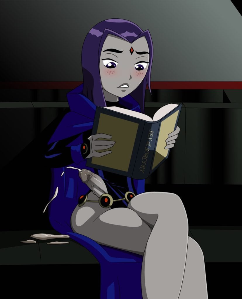 Futa Raven cums while reading about sex