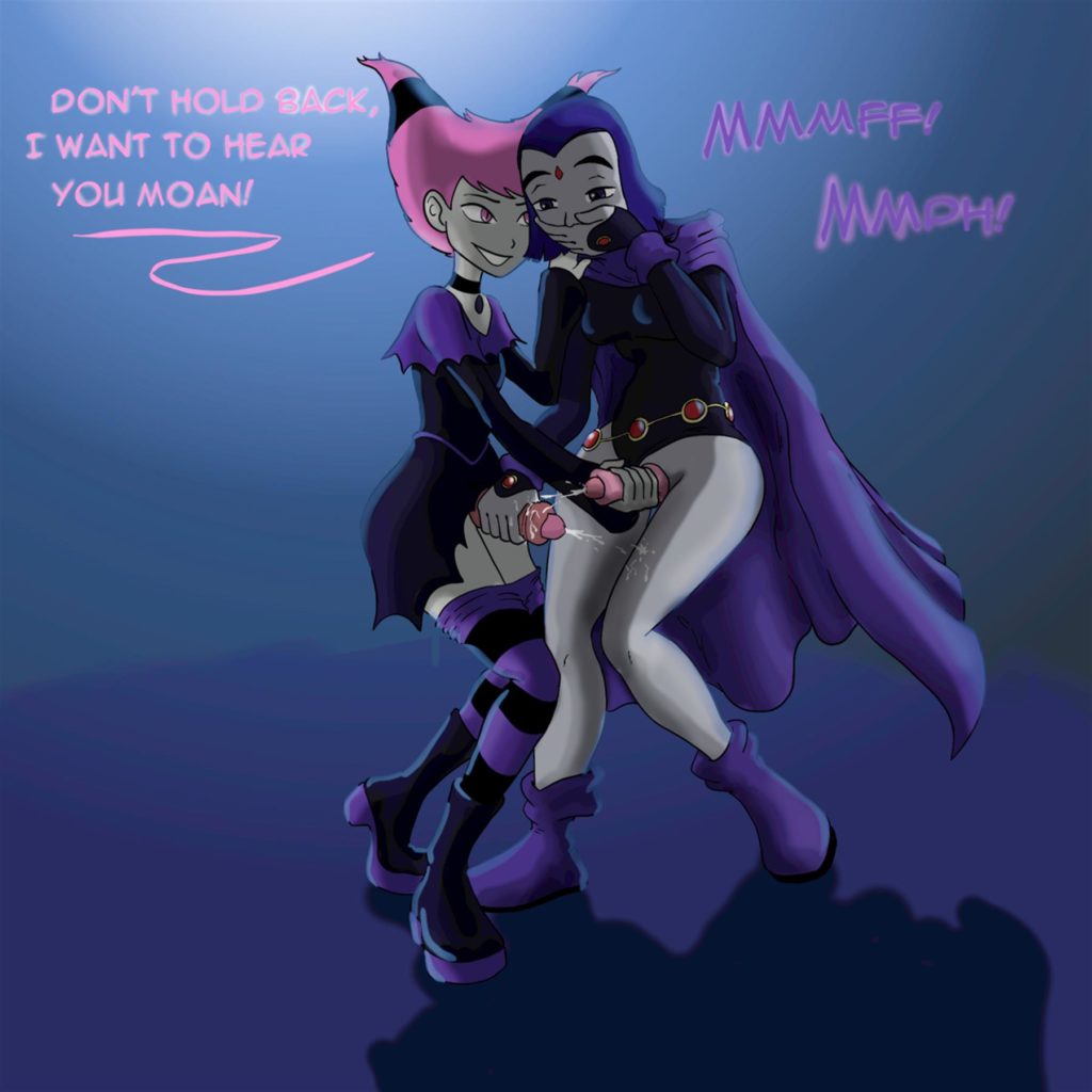 Futa Jinx and Raven jerking off each others dicks with cocksleeves