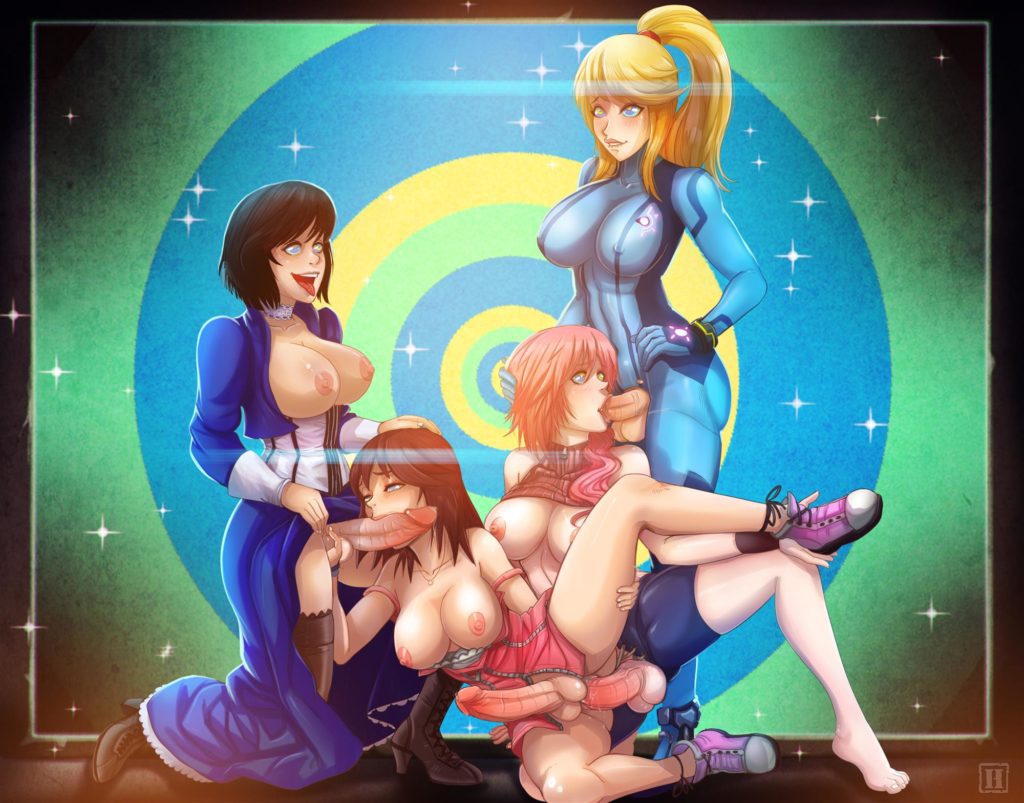 Futa orgy with Elizabeth,Lightning,Kairi and Samus Aran