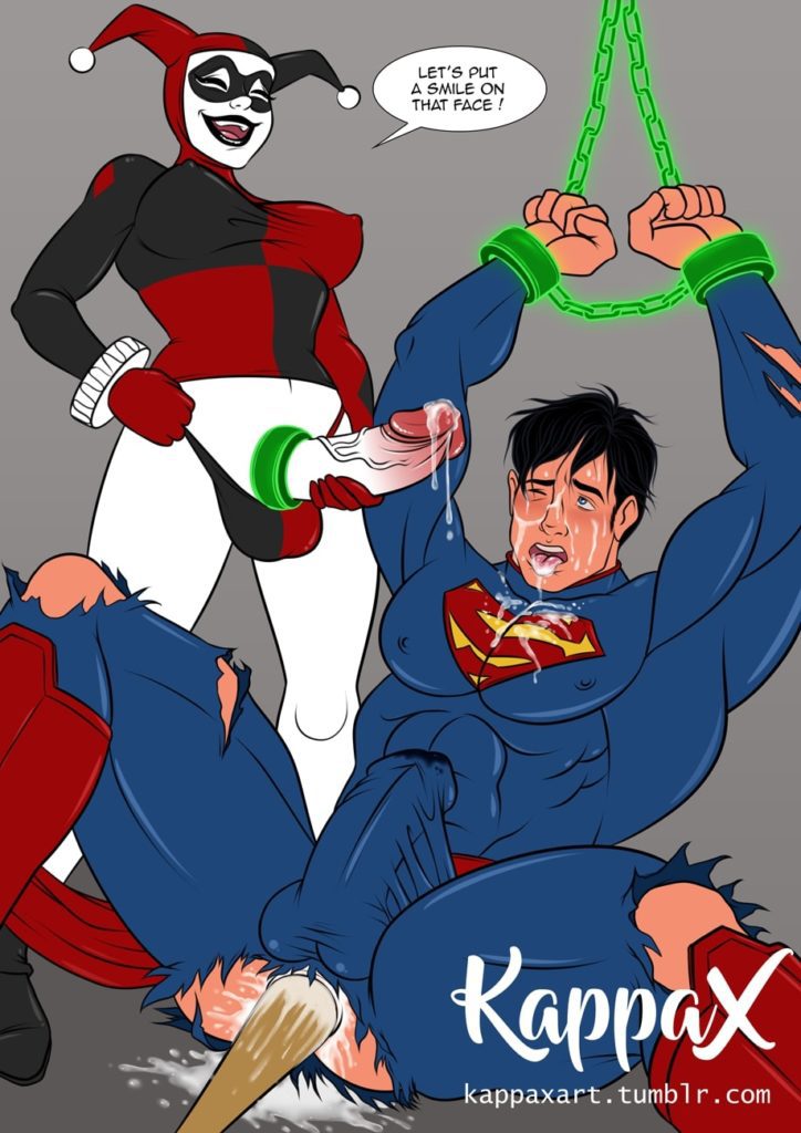 Futanari Harley Quinn raping Superman with a baseball bat