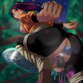 Big dick futa Yoruichi squatting with dildos in her pussy and ass