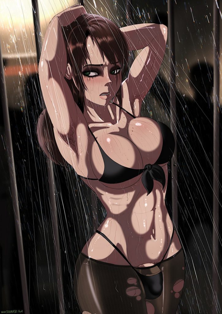 Futa Quiet from Metal Gear Solid posing in the rain