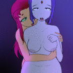 Teen Titans futa Starfire fucking Raven from behind while standing
