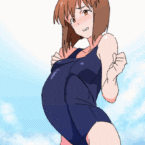 Giant dick futanari bursting out of a girls swimsuit