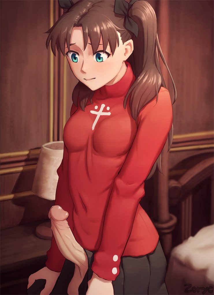Zoryc - Futanari Tohsaka Rin in her red blouse Fate Stay Night porn hentai rule 34